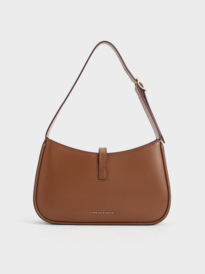 CHARLES & KEITH Value | Cesia Metallic-Accent Shoulder Bag - Chocolate