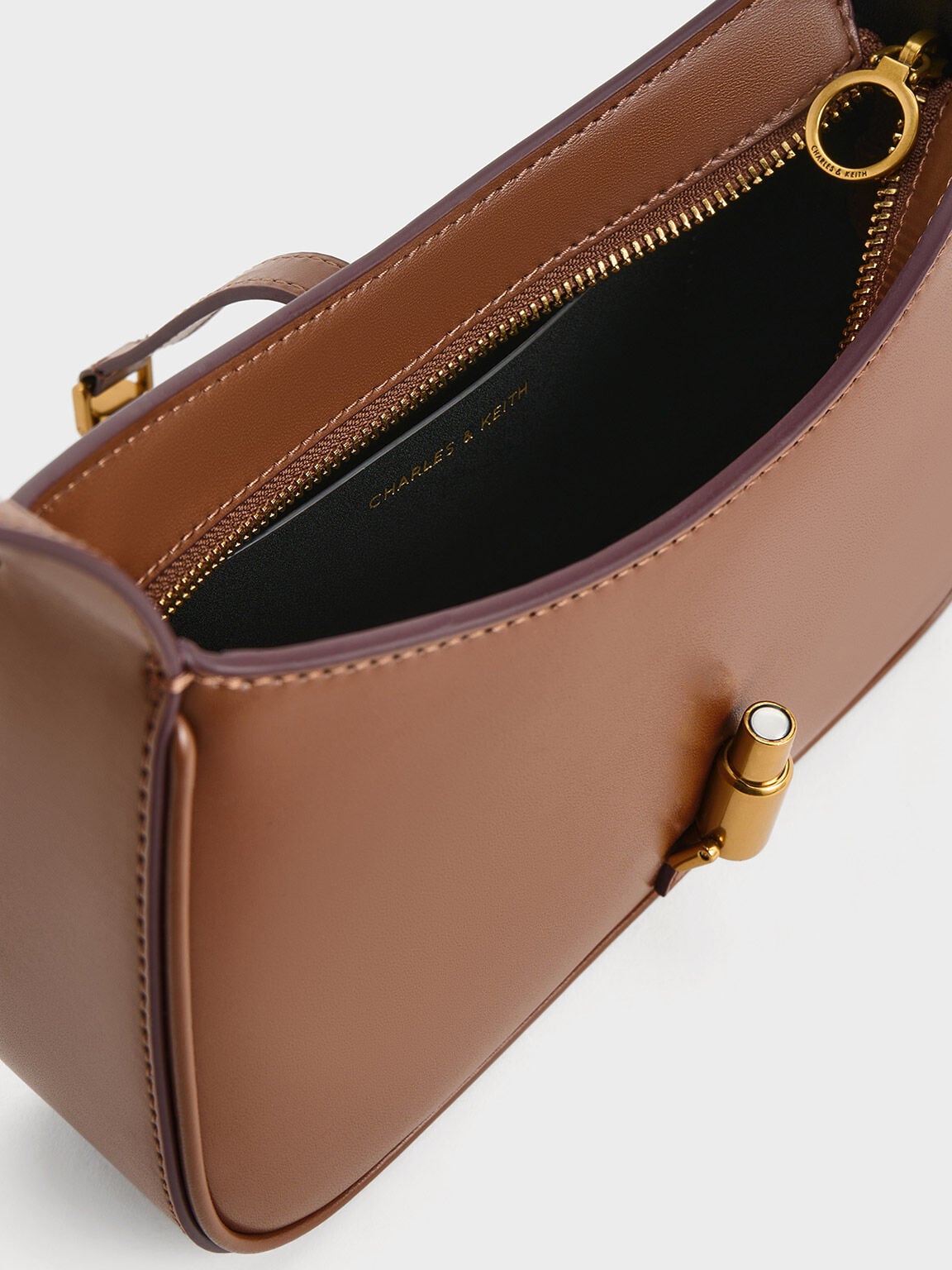 CHARLES & KEITH Value | Cesia Metallic-Accent Shoulder Bag - Chocolate