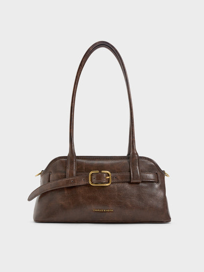 CHARLES & KEITH Smart Buy | Victoria Studded Belted Shoulder Bag - Distressed Coffee