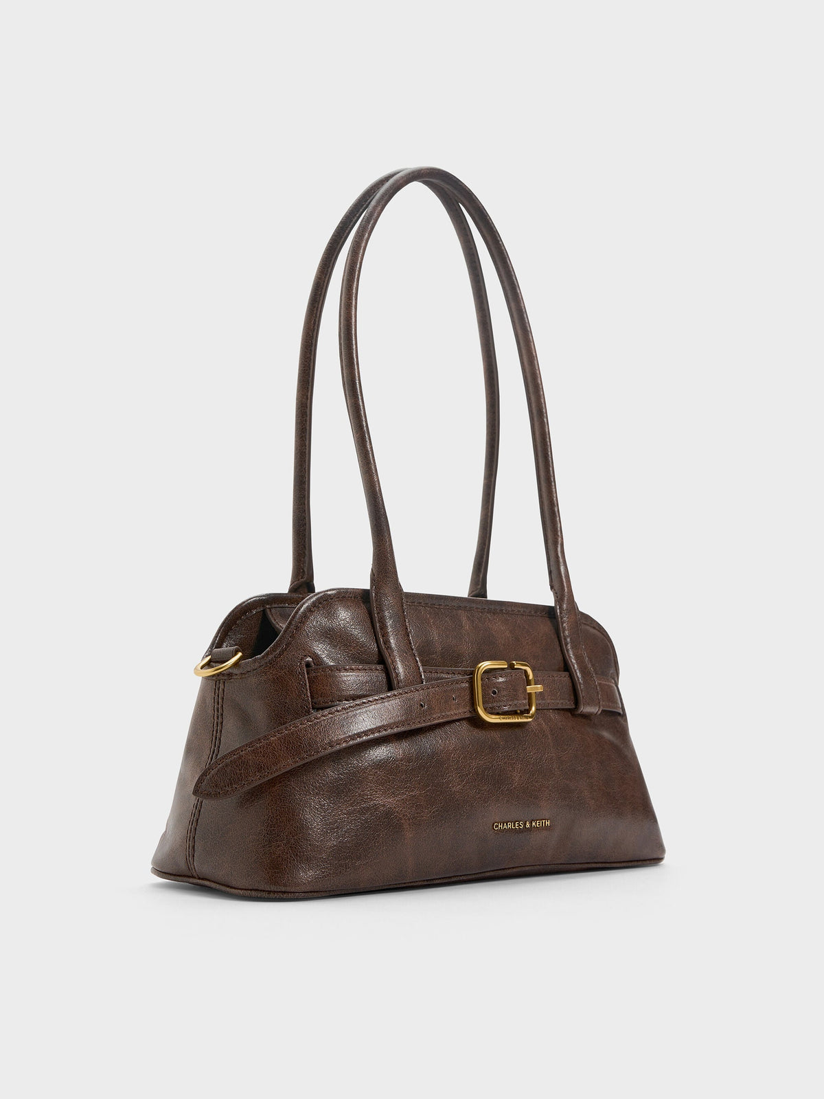 CHARLES & KEITH Smart Buy | Victoria Studded Belted Shoulder Bag - Distressed Coffee