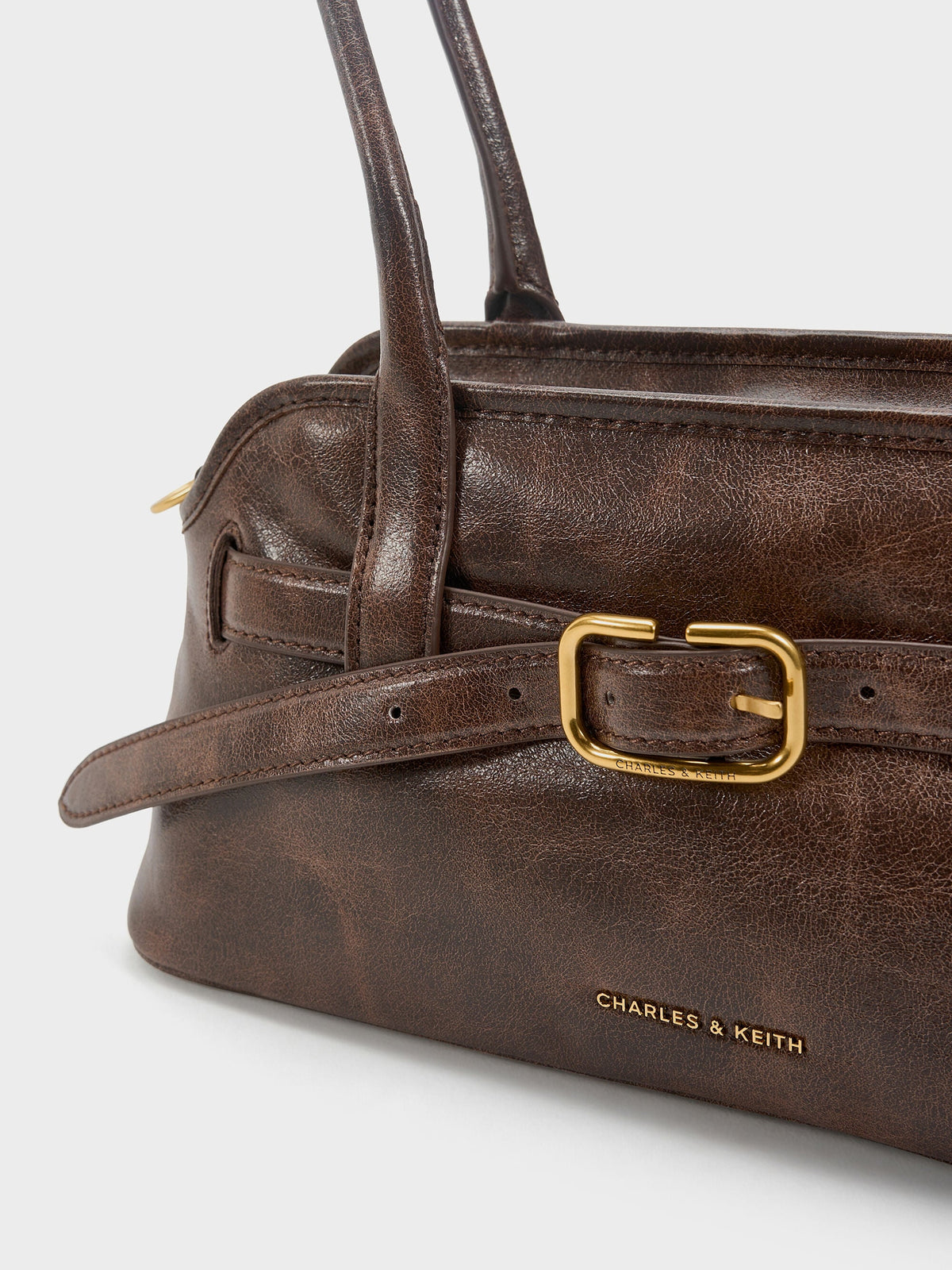 CHARLES & KEITH Smart Buy | Victoria Studded Belted Shoulder Bag - Distressed Coffee