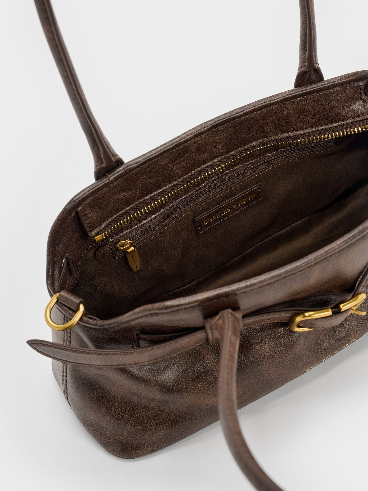 CHARLES & KEITH Smart Buy | Victoria Studded Belted Shoulder Bag - Distressed Coffee