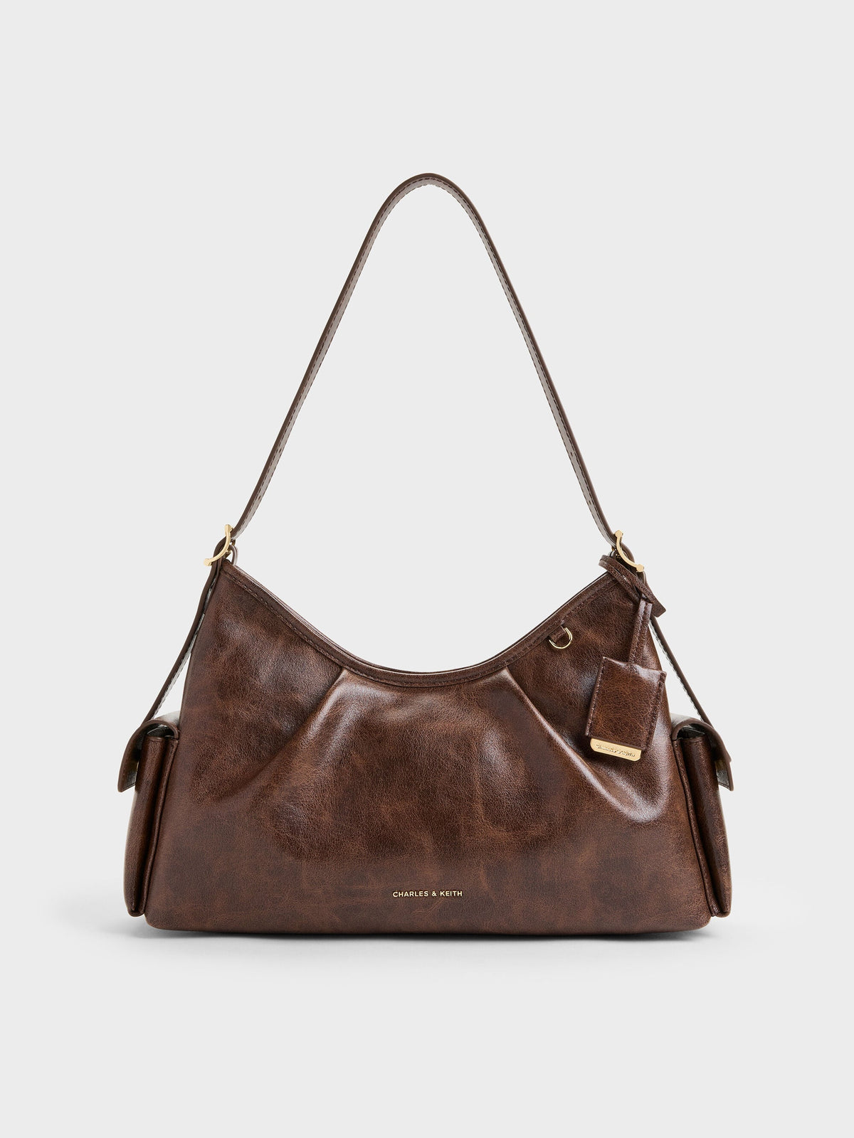 CHARLES & KEITH Featured | Khai Side-Pocket Shoulder Bag - Distressed Coffee