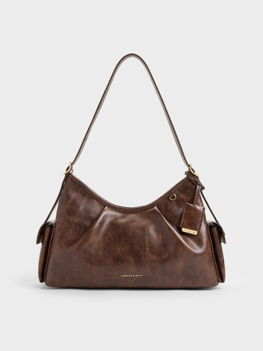 CHARLES & KEITH Featured | Khai Side-Pocket Shoulder Bag - Distressed Coffee