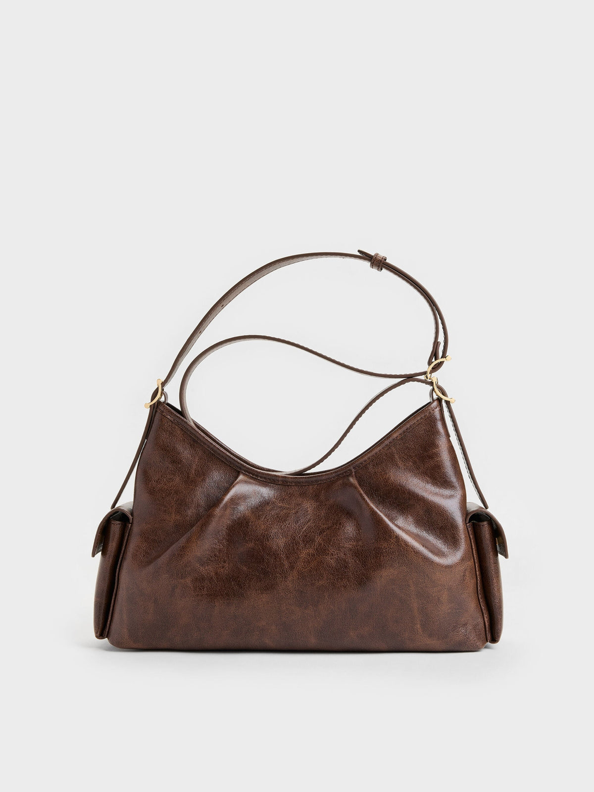 CHARLES & KEITH Featured | Khai Side-Pocket Shoulder Bag - Distressed Coffee