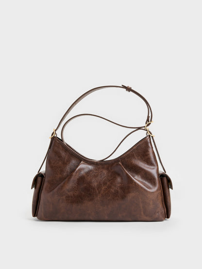 CHARLES & KEITH Featured | Khai Side-Pocket Shoulder Bag - Distressed Coffee