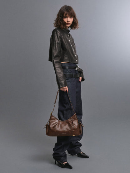 CHARLES & KEITH Featured | Khai Side-Pocket Shoulder Bag - Distressed Coffee