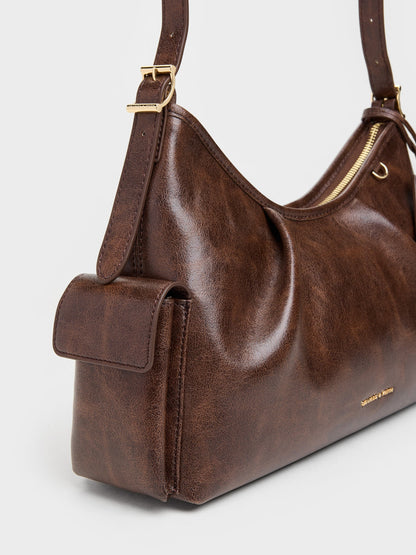 CHARLES & KEITH Featured | Khai Side-Pocket Shoulder Bag - Distressed Coffee