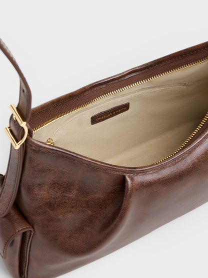 CHARLES & KEITH Featured | Khai Side-Pocket Shoulder Bag - Distressed Coffee