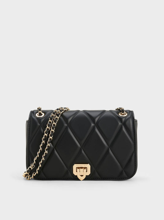 CHARLES & KEITH Smart Buy | Arwen Diamond-Quilt Shoulder Bag - Black