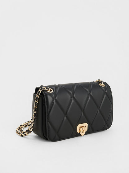 CHARLES & KEITH Smart Buy | Arwen Diamond-Quilt Shoulder Bag - Black
