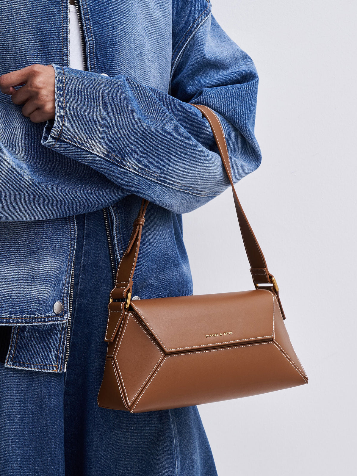 CHARLES & KEITH Best Price | Nasrin Geometric Shoulder Bag - Chocolate