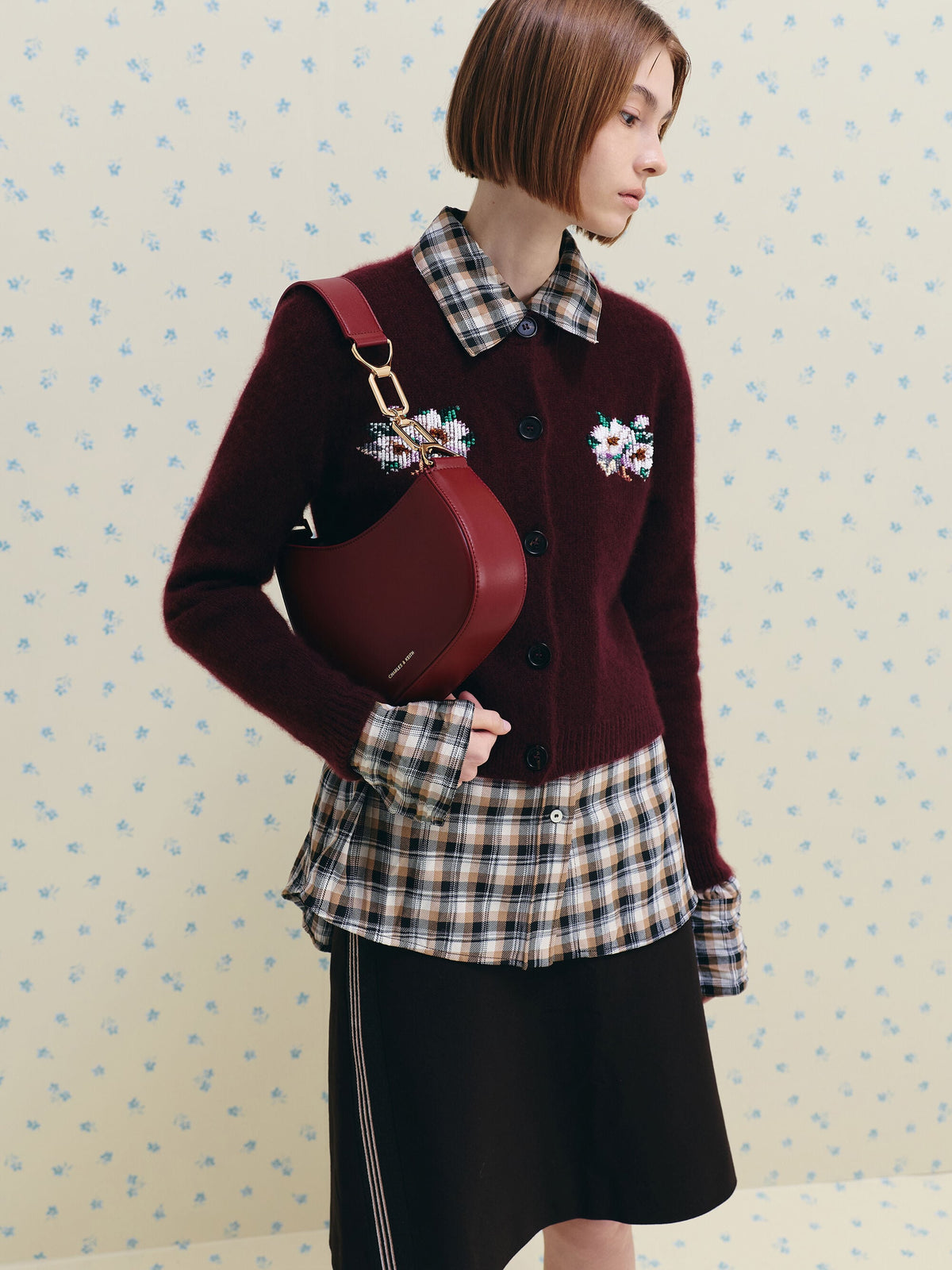 CHARLES & KEITH Popular | Agatha Chain-Strap Shoulder Bag - Burgundy