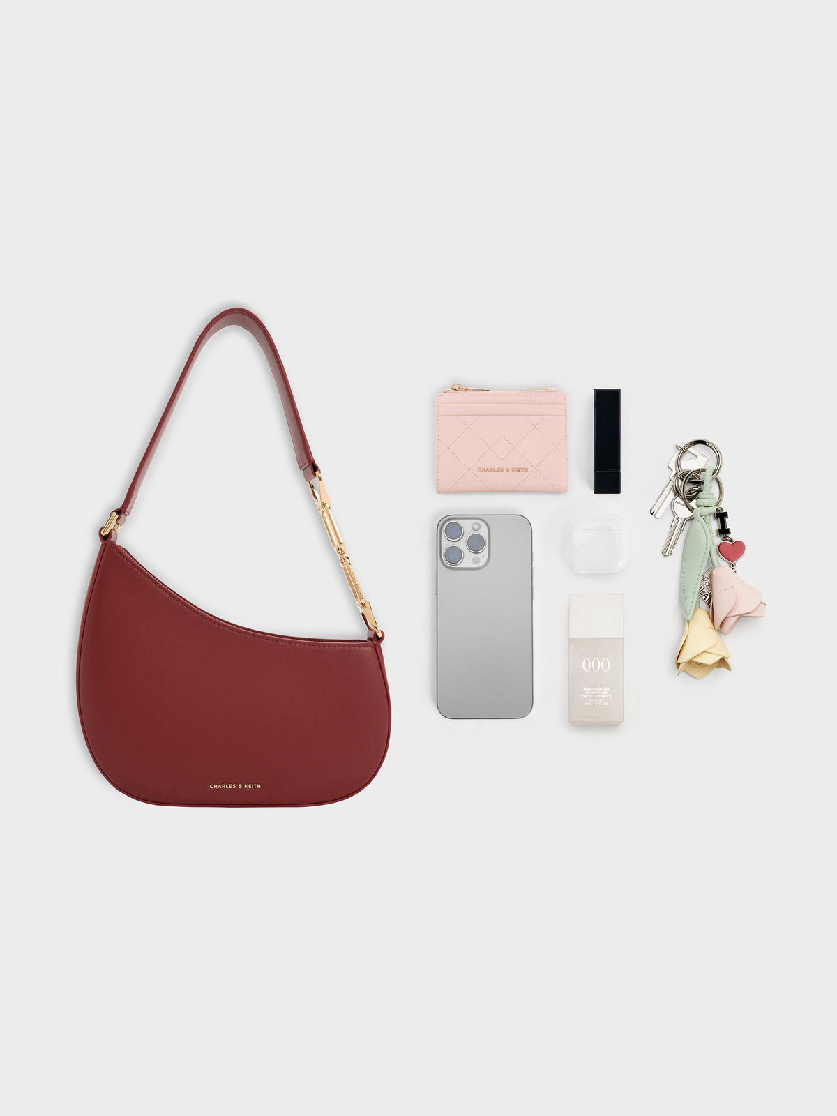 CHARLES & KEITH Popular | Agatha Chain-Strap Shoulder Bag - Burgundy