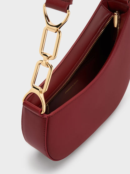 CHARLES & KEITH Popular | Agatha Chain-Strap Shoulder Bag - Burgundy