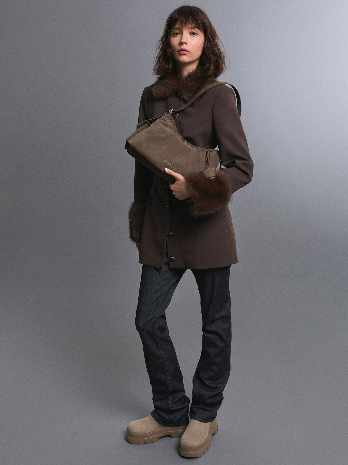 CHARLES & KEITH Exclusive | Khai Side-Pocket Shoulder Bag - Stone Grey