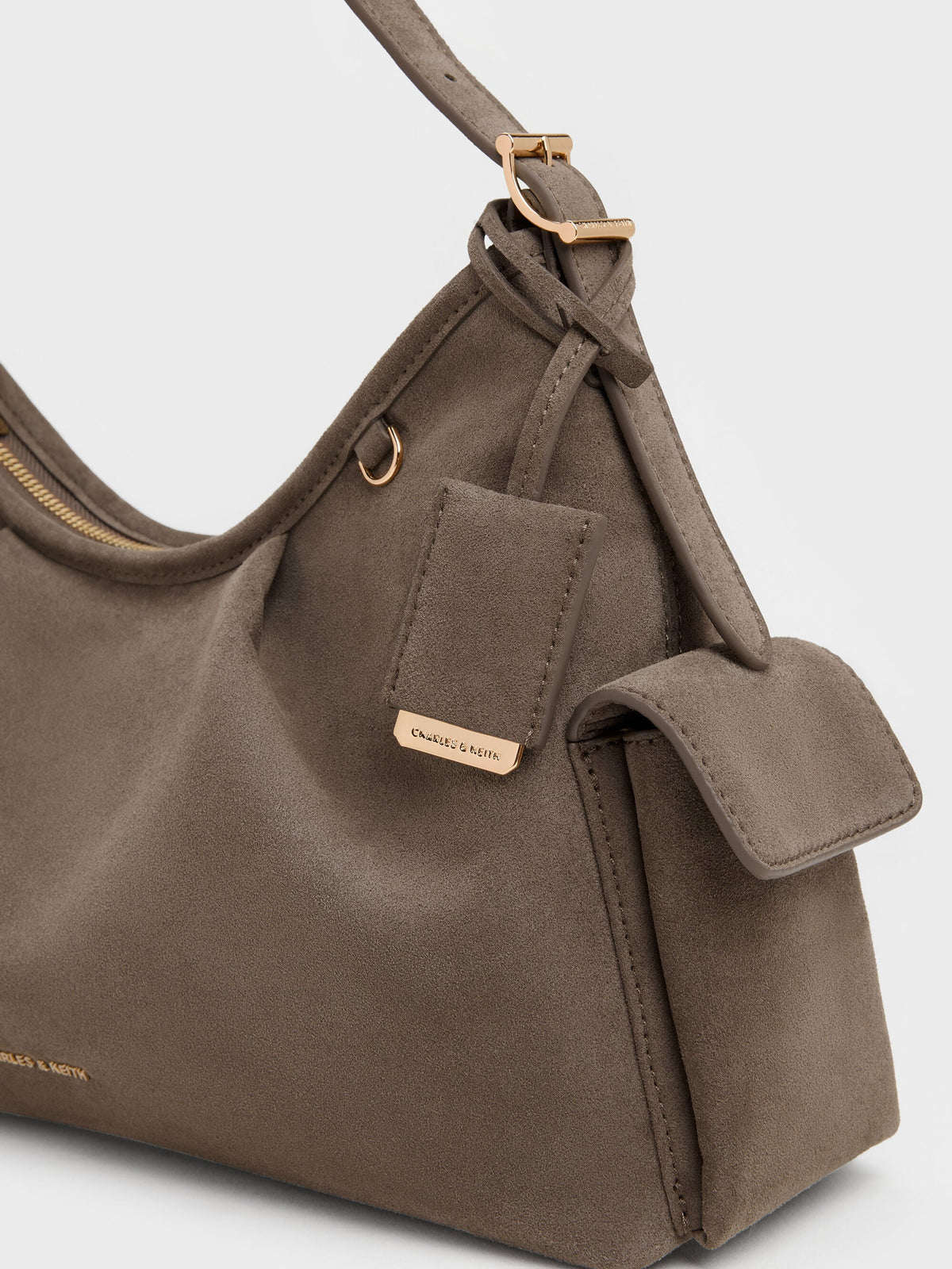 CHARLES & KEITH Exclusive | Khai Side-Pocket Shoulder Bag - Stone Grey