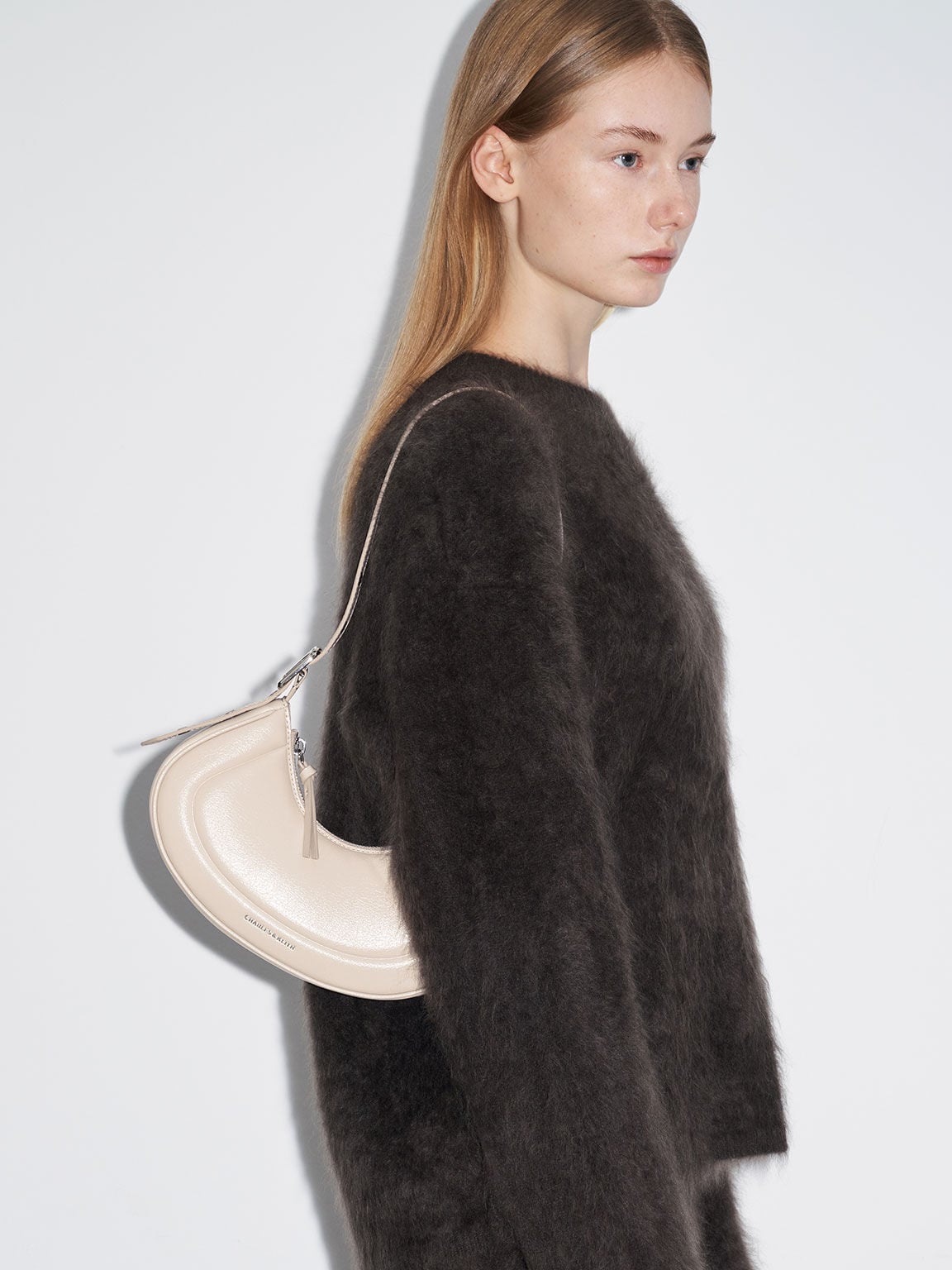 CHARLES & KEITH Recommended | Petra Curved Shoulder Bag - Oat