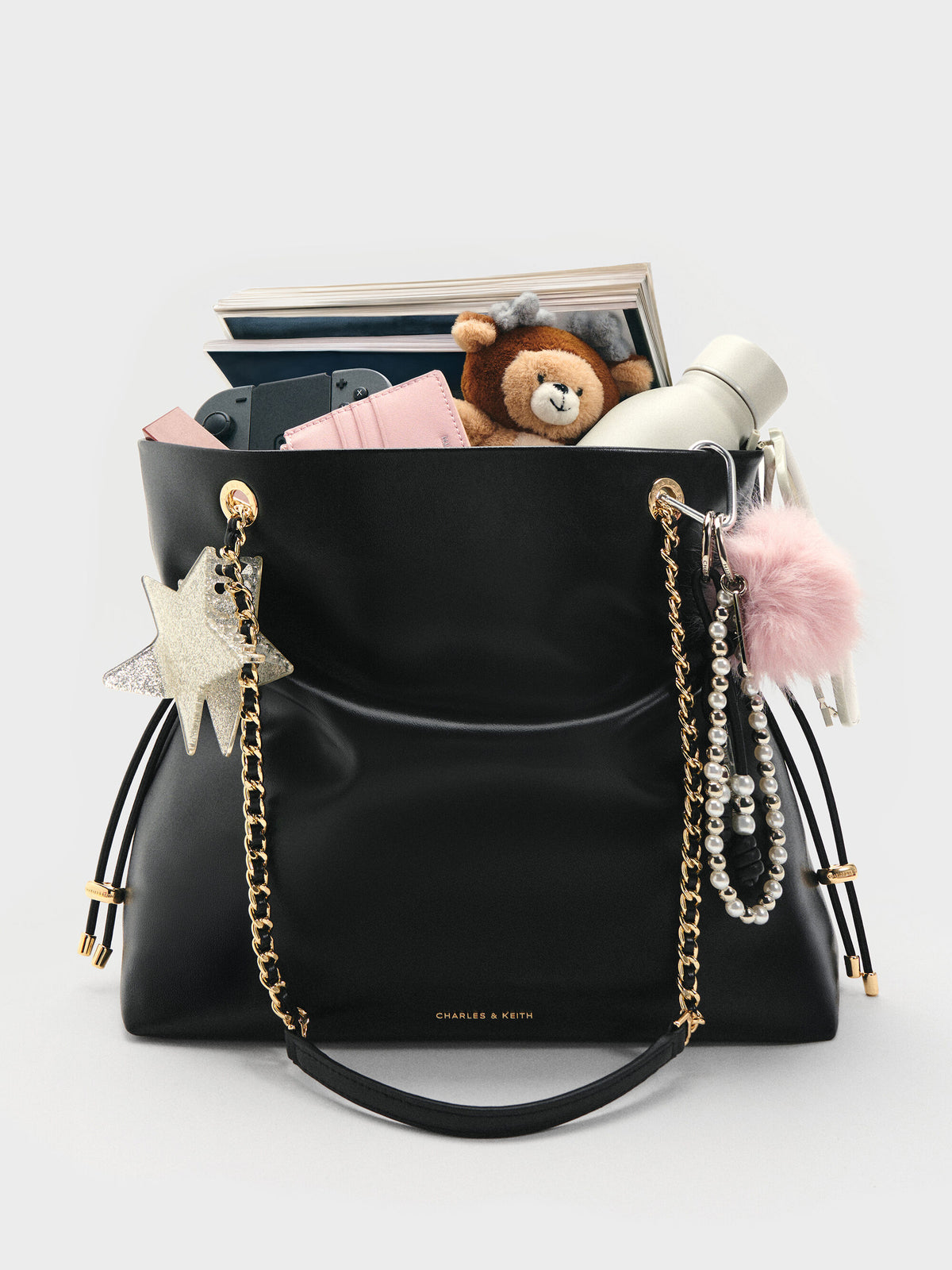 CHARLES & KEITH Sale | Arya Braided-Chain Tote Bag - Black