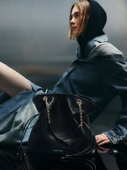 CHARLES & KEITH Sale | Arya Braided-Chain Tote Bag - Black