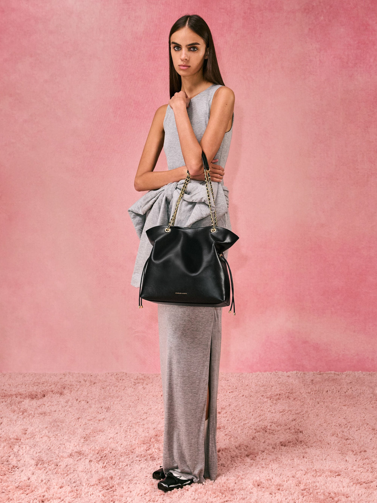 CHARLES & KEITH Sale | Arya Braided-Chain Tote Bag - Black
