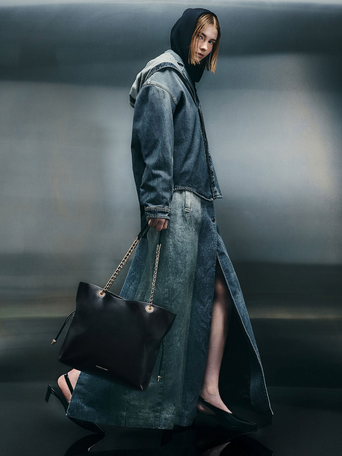 CHARLES & KEITH Sale | Arya Braided-Chain Tote Bag - Black