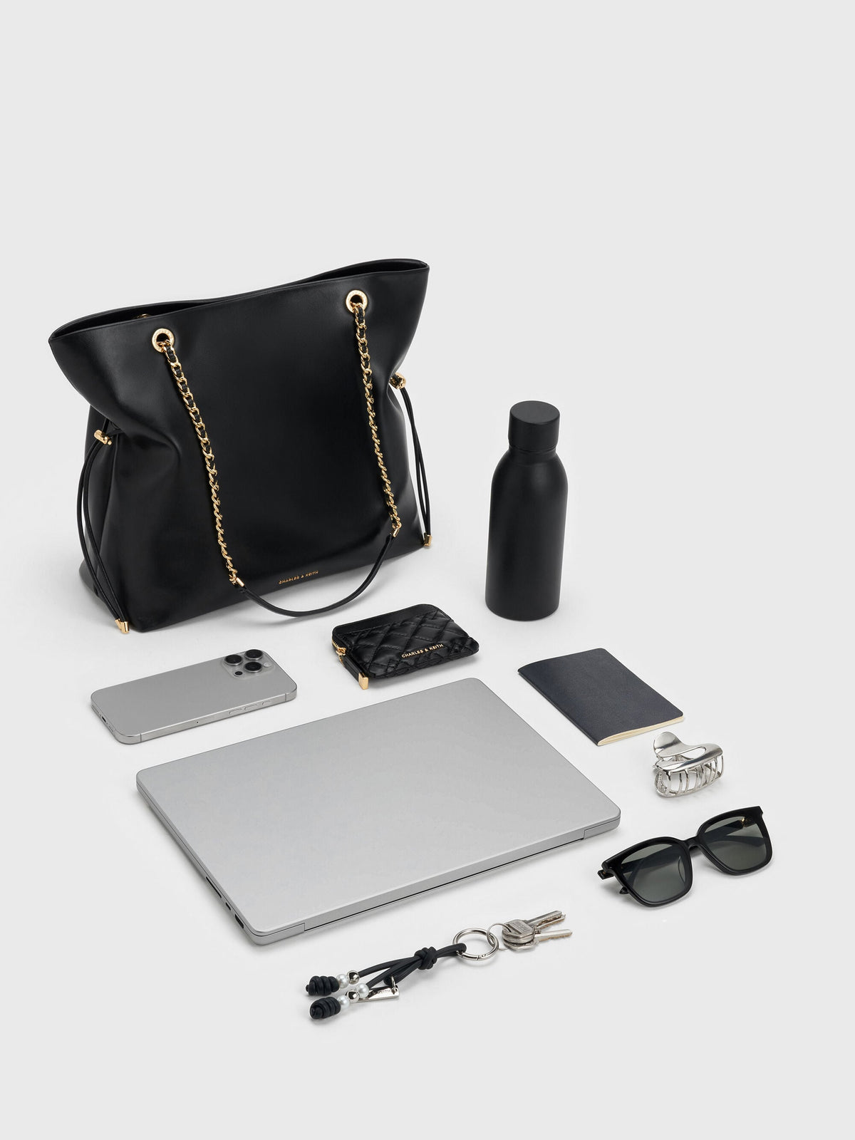 CHARLES & KEITH Sale | Arya Braided-Chain Tote Bag - Black