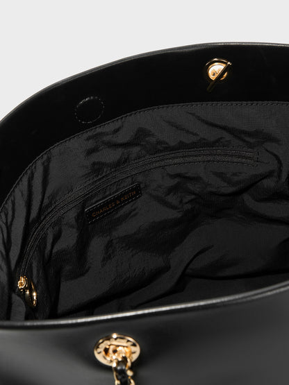 CHARLES & KEITH Sale | Arya Braided-Chain Tote Bag - Black