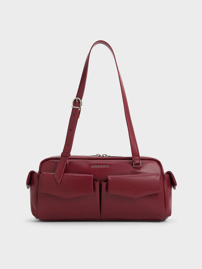 CHARLES & KEITH Hot Sale | Rachel Multi-Pocket Shoulder Bag - Burgundy