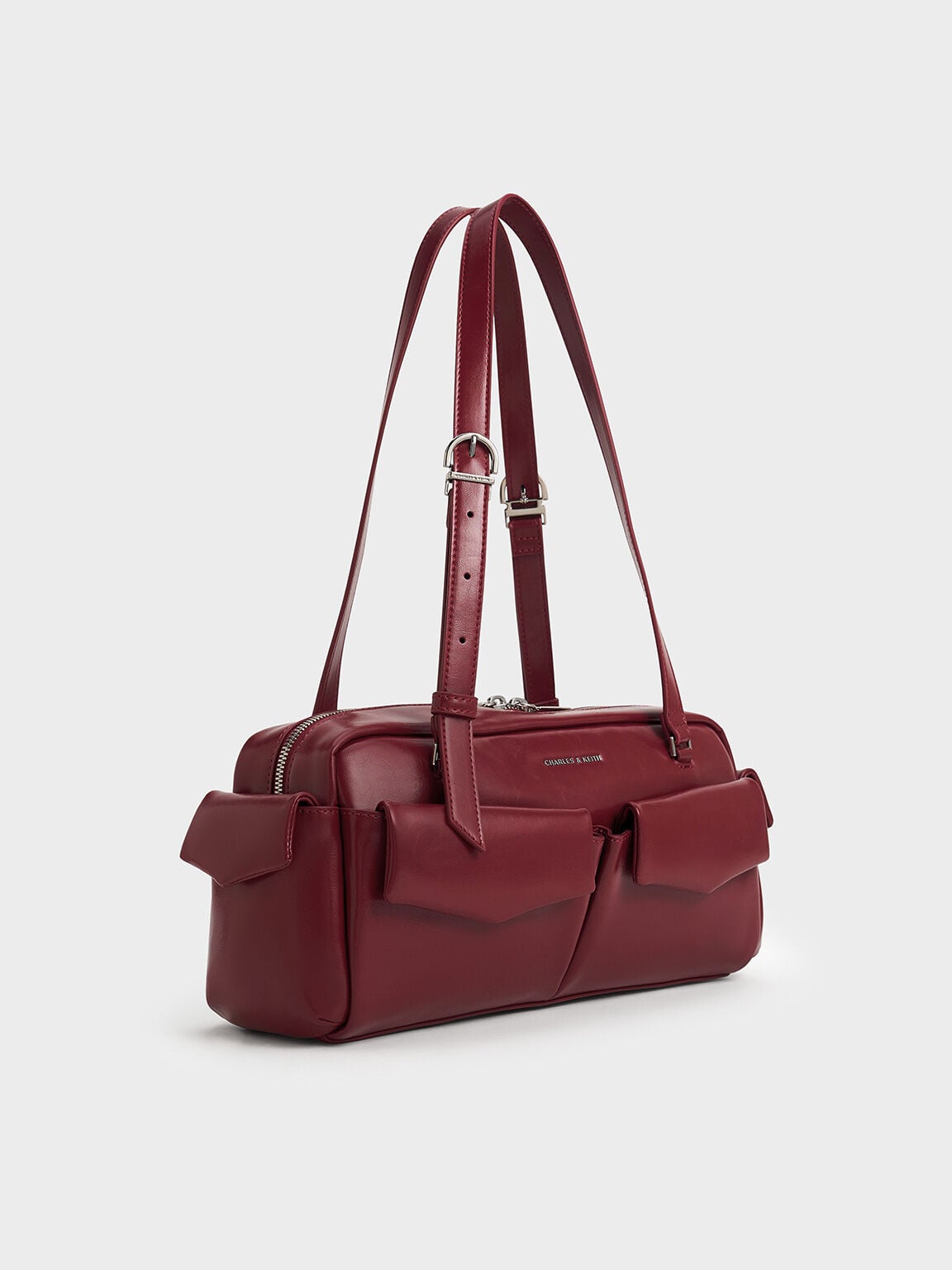 CHARLES & KEITH Hot Sale | Rachel Multi-Pocket Shoulder Bag - Burgundy