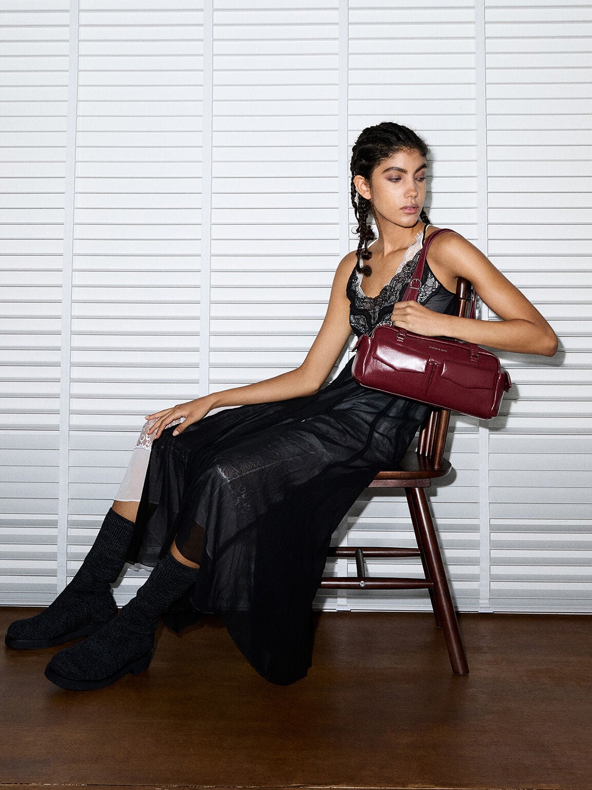 CHARLES & KEITH Hot Sale | Rachel Multi-Pocket Shoulder Bag - Burgundy