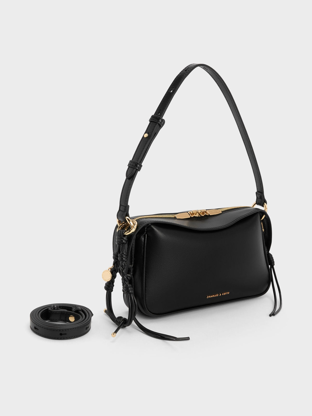 CHARLES & KEITH Recommended | Mini Haylen Braided-Charm Shoulder Bag - Black