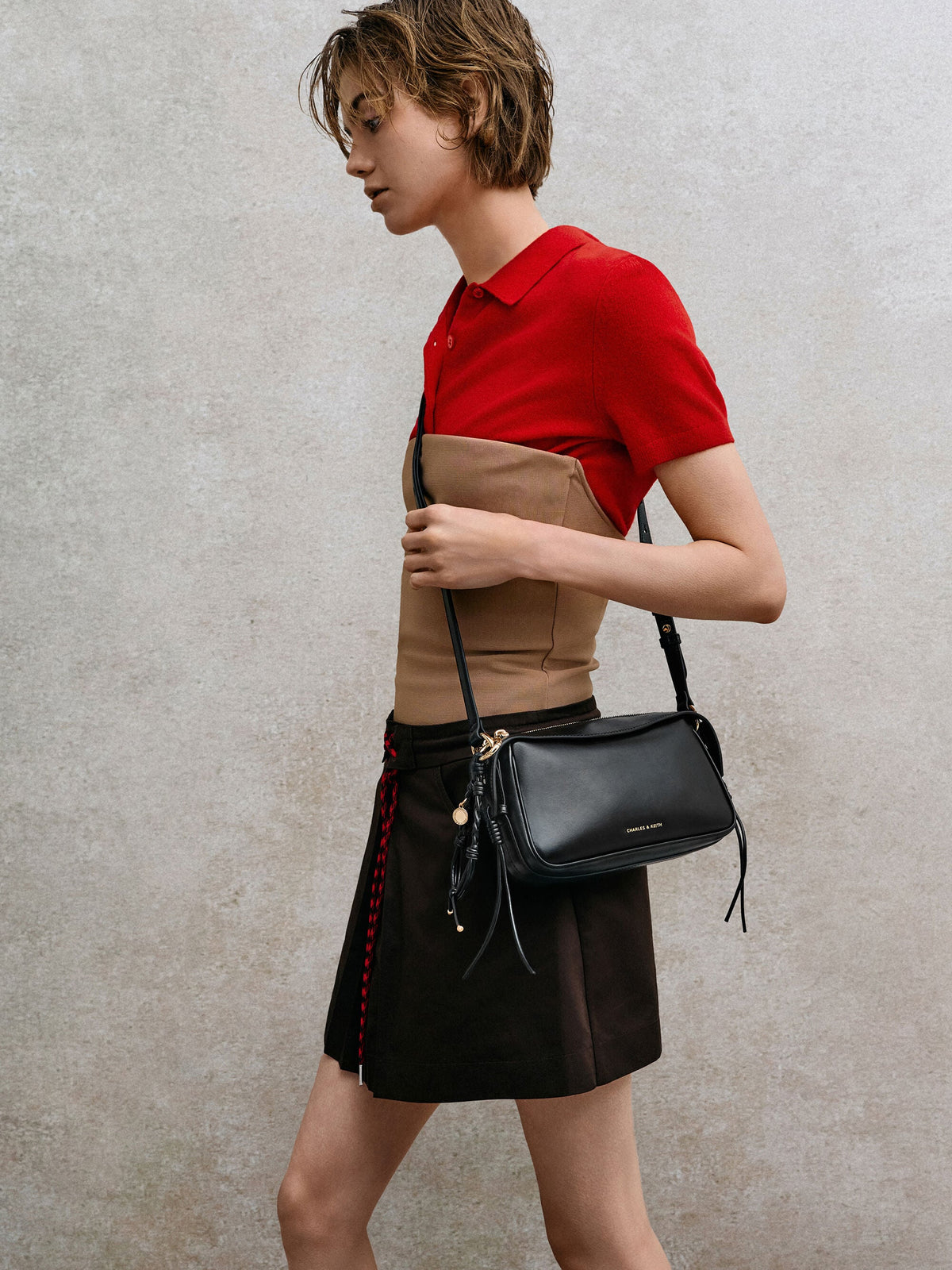 CHARLES & KEITH Recommended | Mini Haylen Braided-Charm Shoulder Bag - Black