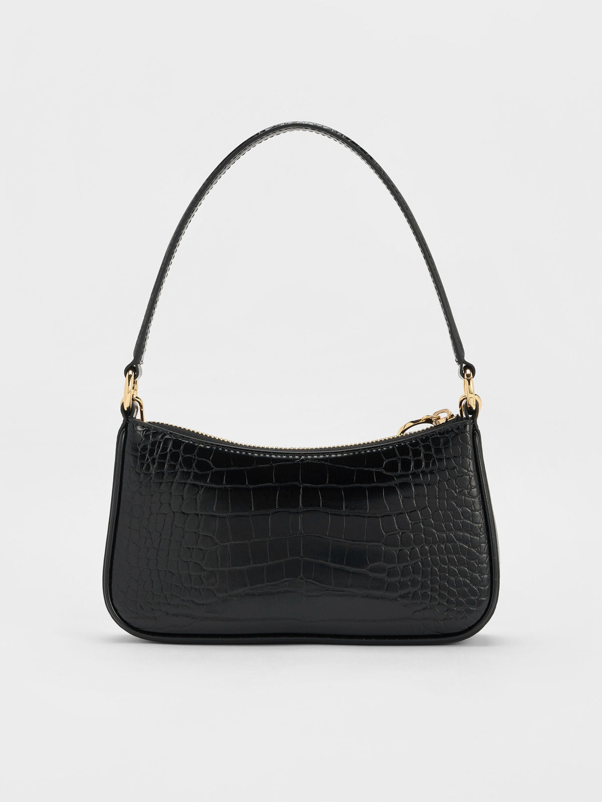 CHARLES & KEITH Signature | Elspeth Croc-Effect Chain-Link Shoulder Bag - Black Croco