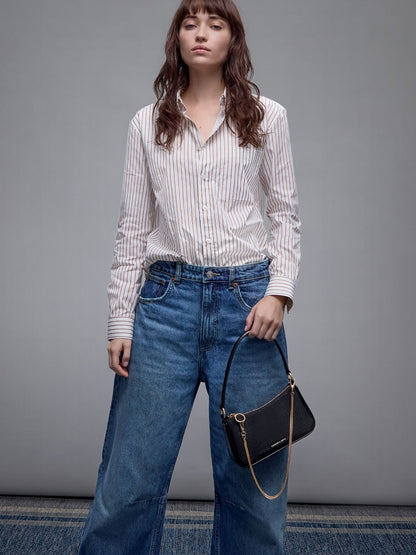 CHARLES & KEITH Signature | Elspeth Croc-Effect Chain-Link Shoulder Bag - Black Croco