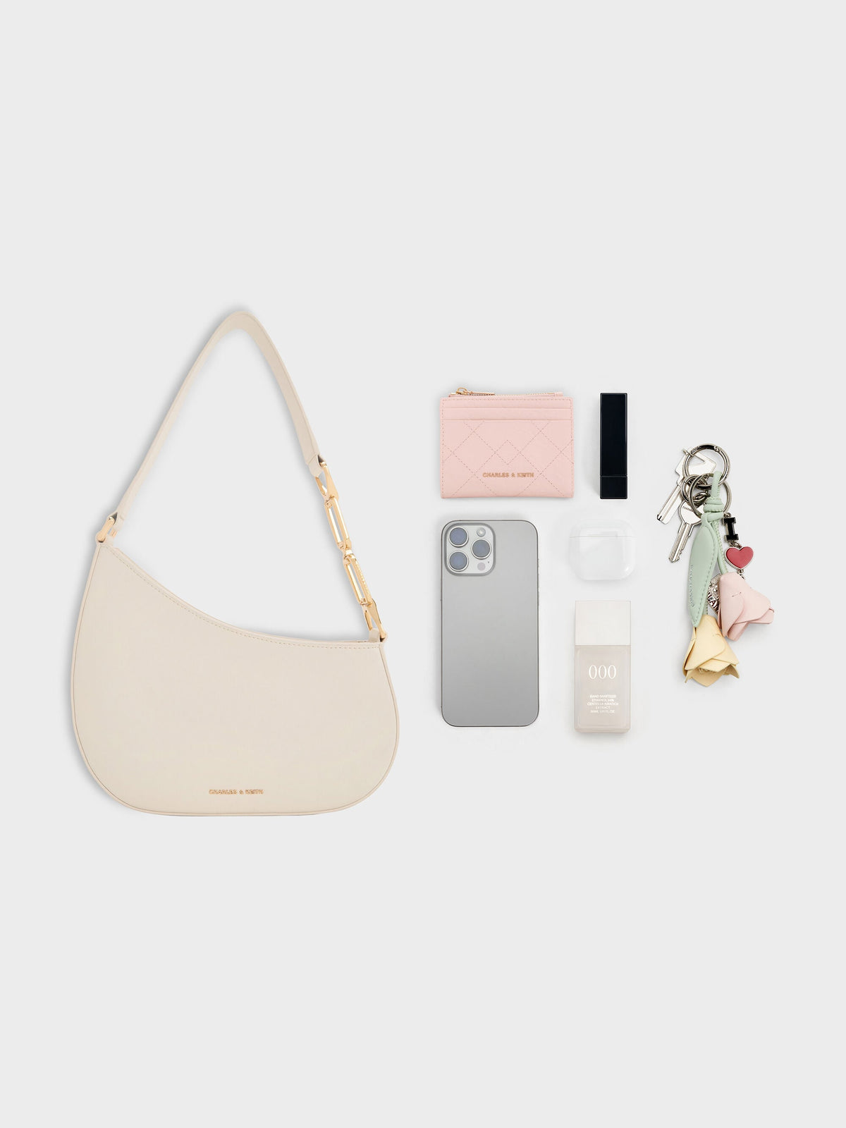 CHARLES & KEITH Hot Sale | Agatha Chain-Strap Shoulder Bag - Cream