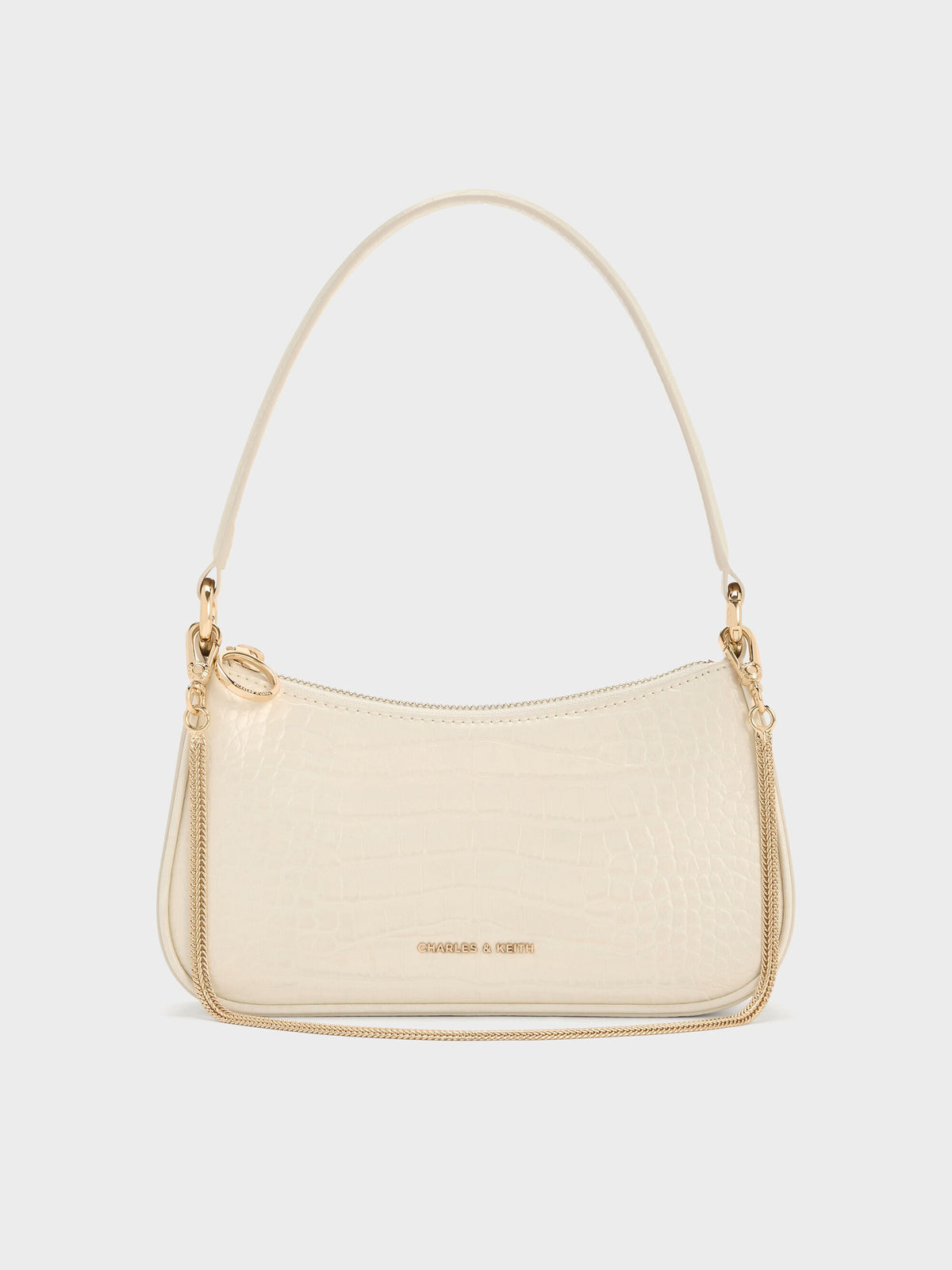 CHARLES & KEITH Premium | Elspeth Croc-Effect Chain-Link Shoulder Bag - Cream Croco