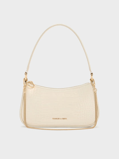 CHARLES & KEITH Premium | Elspeth Croc-Effect Chain-Link Shoulder Bag - Cream Croco