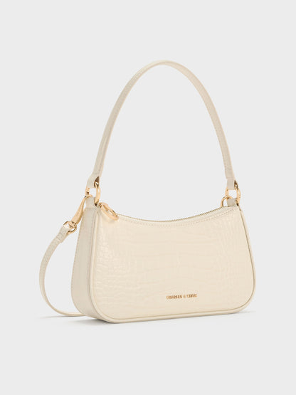 CHARLES & KEITH Premium | Elspeth Croc-Effect Chain-Link Shoulder Bag - Cream Croco