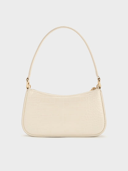 CHARLES & KEITH Premium | Elspeth Croc-Effect Chain-Link Shoulder Bag - Cream Croco