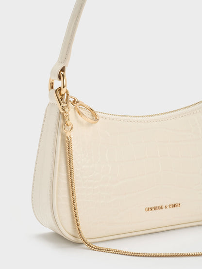CHARLES & KEITH Premium | Elspeth Croc-Effect Chain-Link Shoulder Bag - Cream Croco