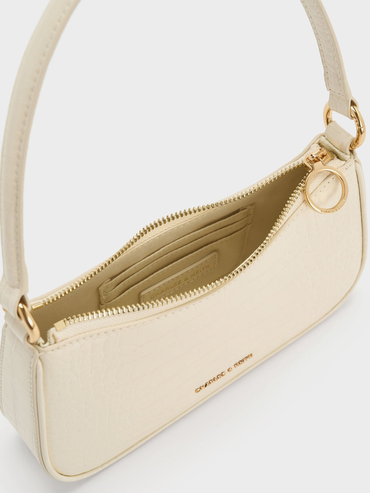 CHARLES & KEITH Premium | Elspeth Croc-Effect Chain-Link Shoulder Bag - Cream Croco