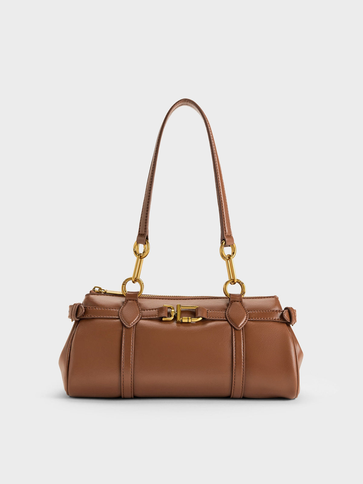 CHARLES & KEITH Latest | Gwynne Metallic-Accent Elongated Shoulder Bag - Chocolate