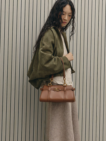 CHARLES & KEITH Latest | Gwynne Metallic-Accent Elongated Shoulder Bag - Chocolate