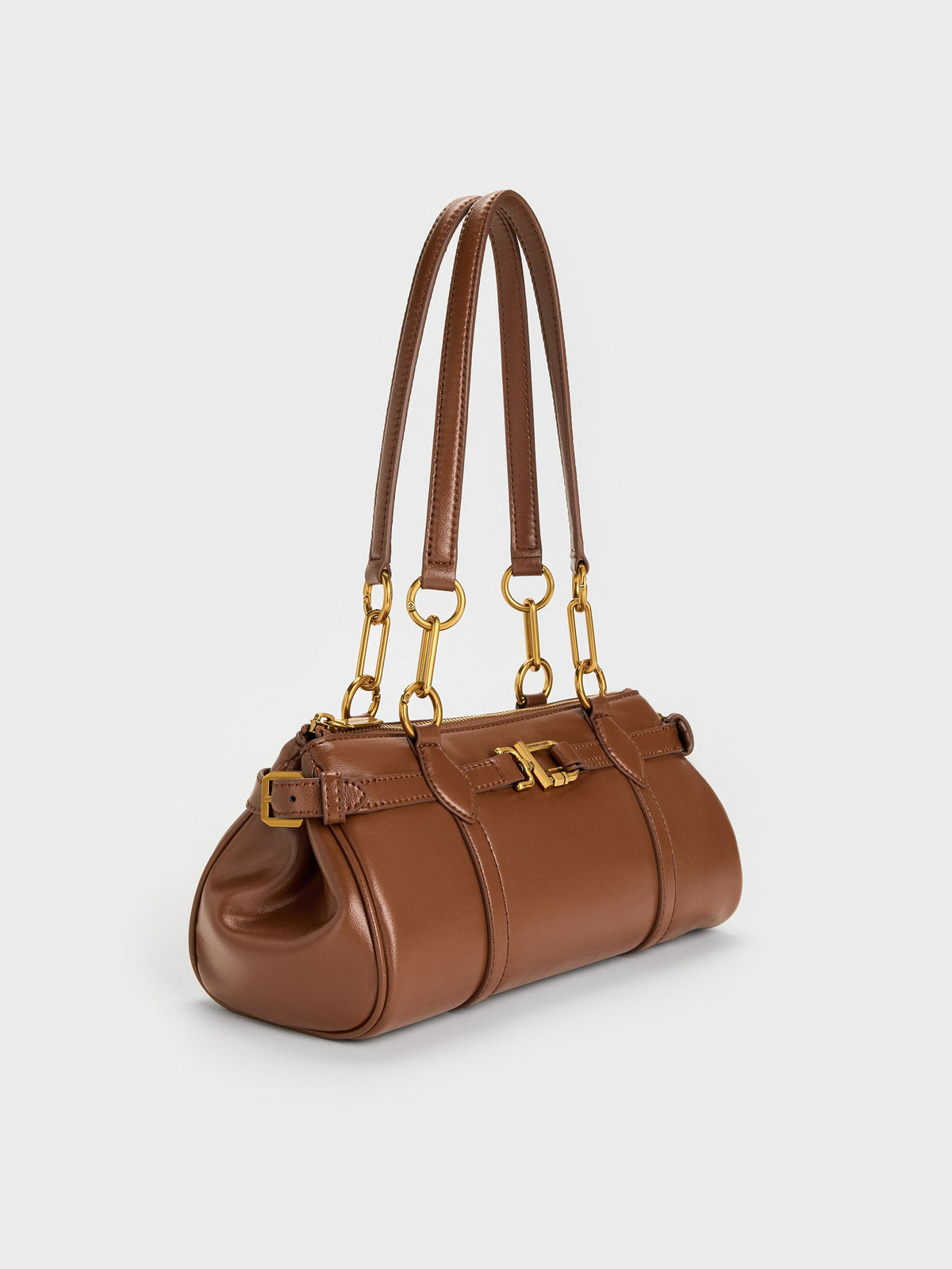 CHARLES & KEITH Latest | Gwynne Metallic-Accent Elongated Shoulder Bag - Chocolate