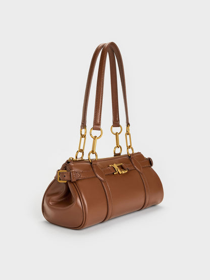 CHARLES & KEITH Latest | Gwynne Metallic-Accent Elongated Shoulder Bag - Chocolate