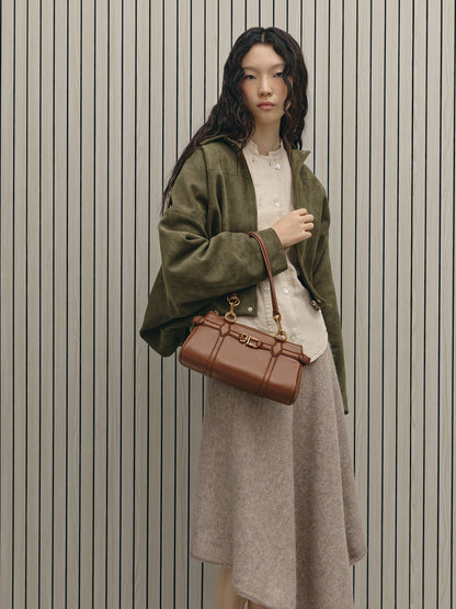 CHARLES & KEITH Latest | Gwynne Metallic-Accent Elongated Shoulder Bag - Chocolate