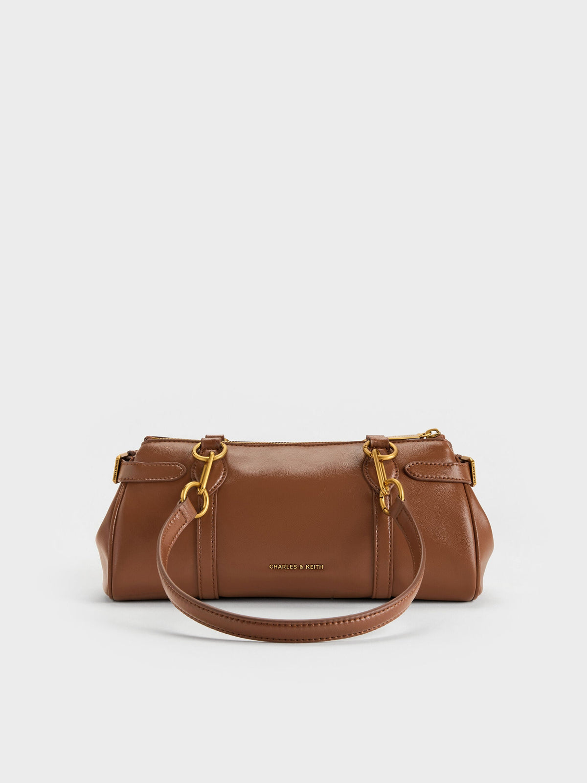 CHARLES & KEITH Latest | Gwynne Metallic-Accent Elongated Shoulder Bag - Chocolate
