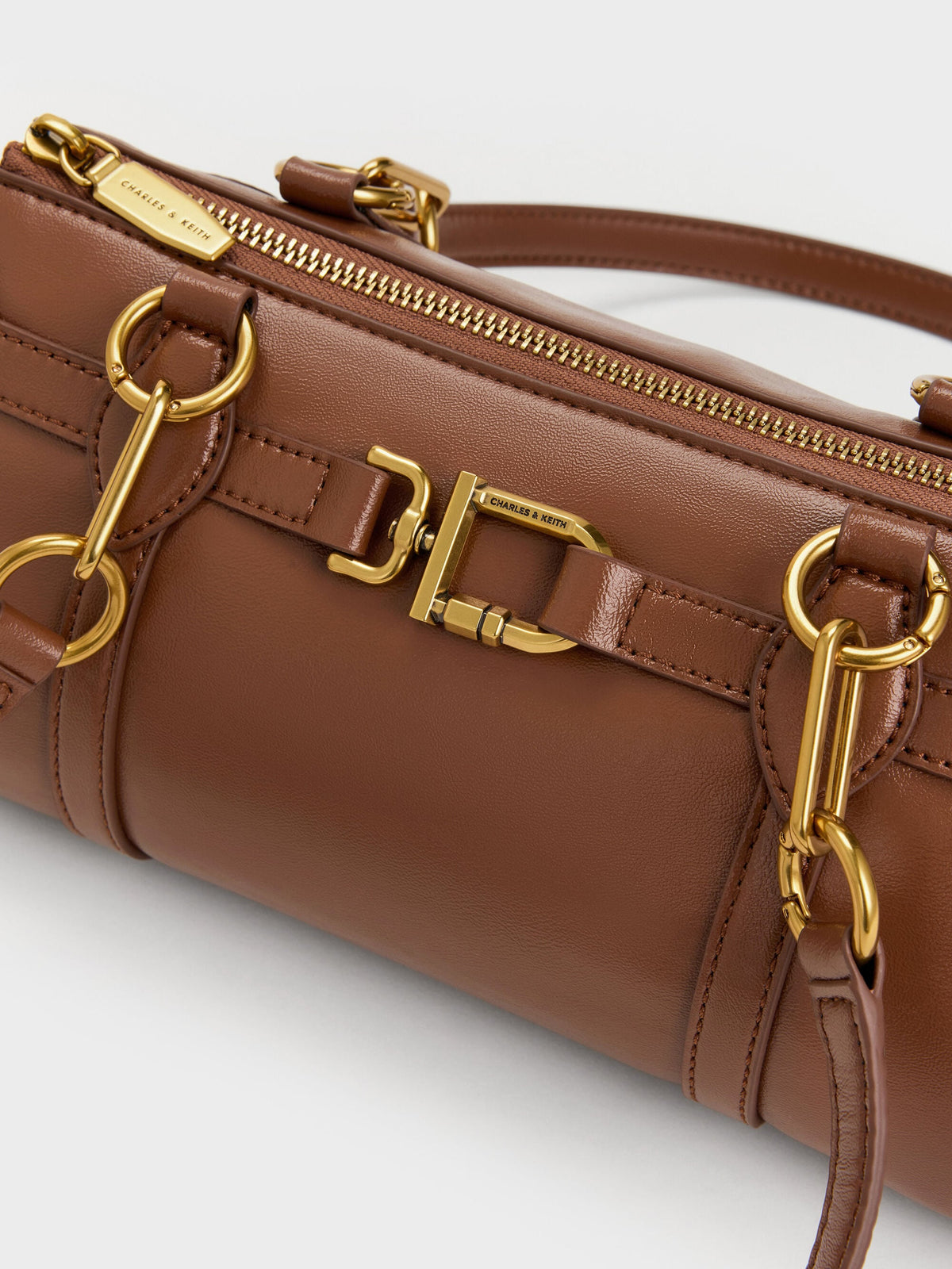CHARLES & KEITH Latest | Gwynne Metallic-Accent Elongated Shoulder Bag - Chocolate