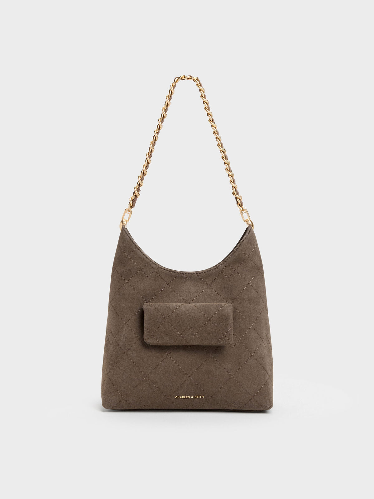 CHARLES & KEITH Everyday | Duo Quilted Front-Pocket Chain Hobo Bag - Stone Grey